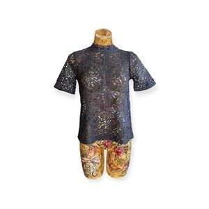 LOFT gray sheer top XS Petite short sleeve